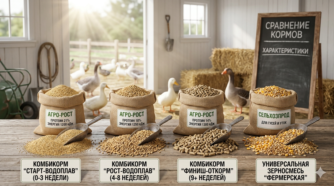 Сравнение комбикормов для водоплавающей птицы